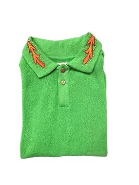 Zara Bright Green Polo with Orange Leaf Collar Embroidery